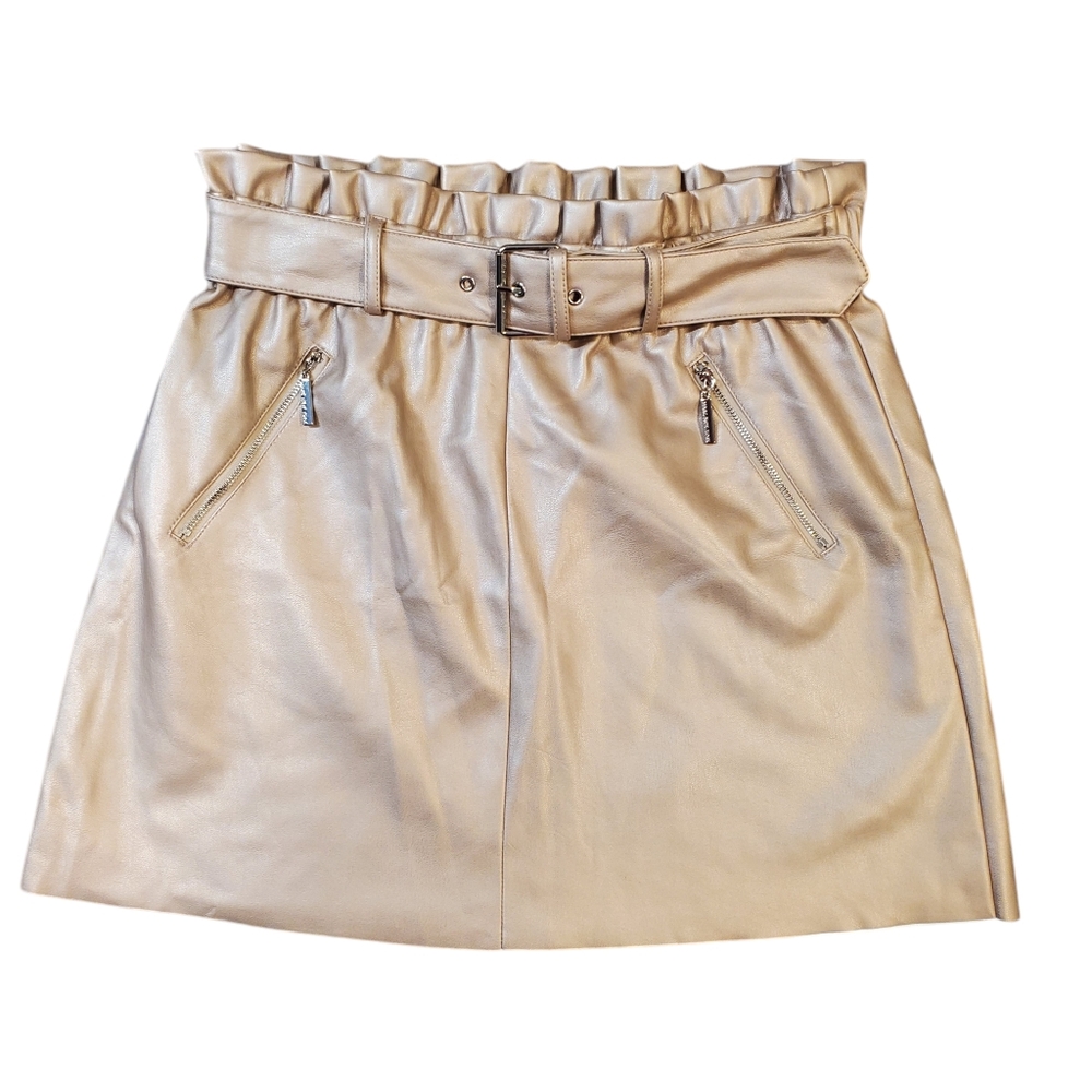 NWT Marc New York Skirt Soft Faux Leather Light Pink Metallic Belted Womens Sm